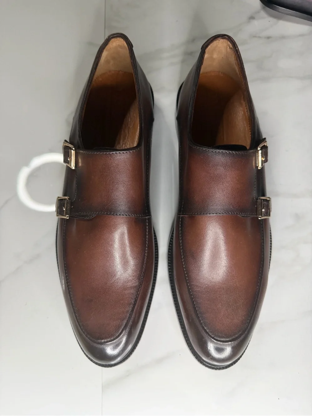 Men's Double Monk Strap Oxfords in Brown Leather